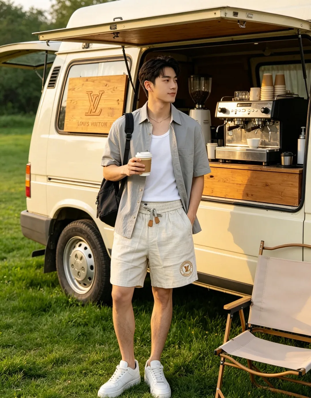 Louis Vuitton/Louis Vuitton 26ss round badge cotton and linen shorts
